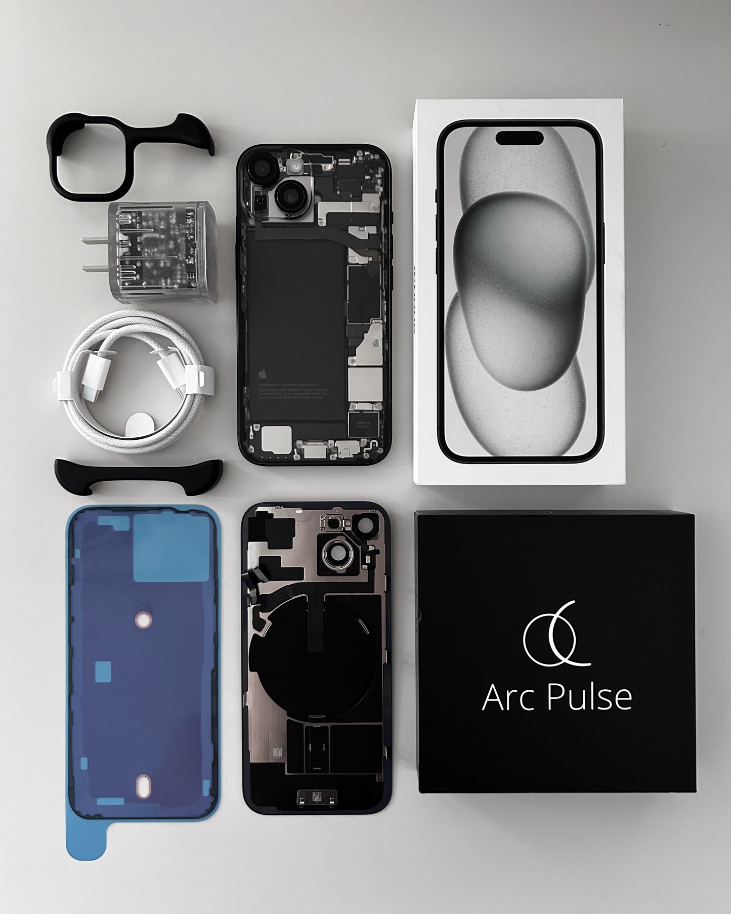 GLSS15 transparent apple iphone 15 and prototype 20w usb-c adapter